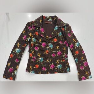 Johnny Was Floral Embroidered Blazer Small Brown Jacket Women’s Button Replaced